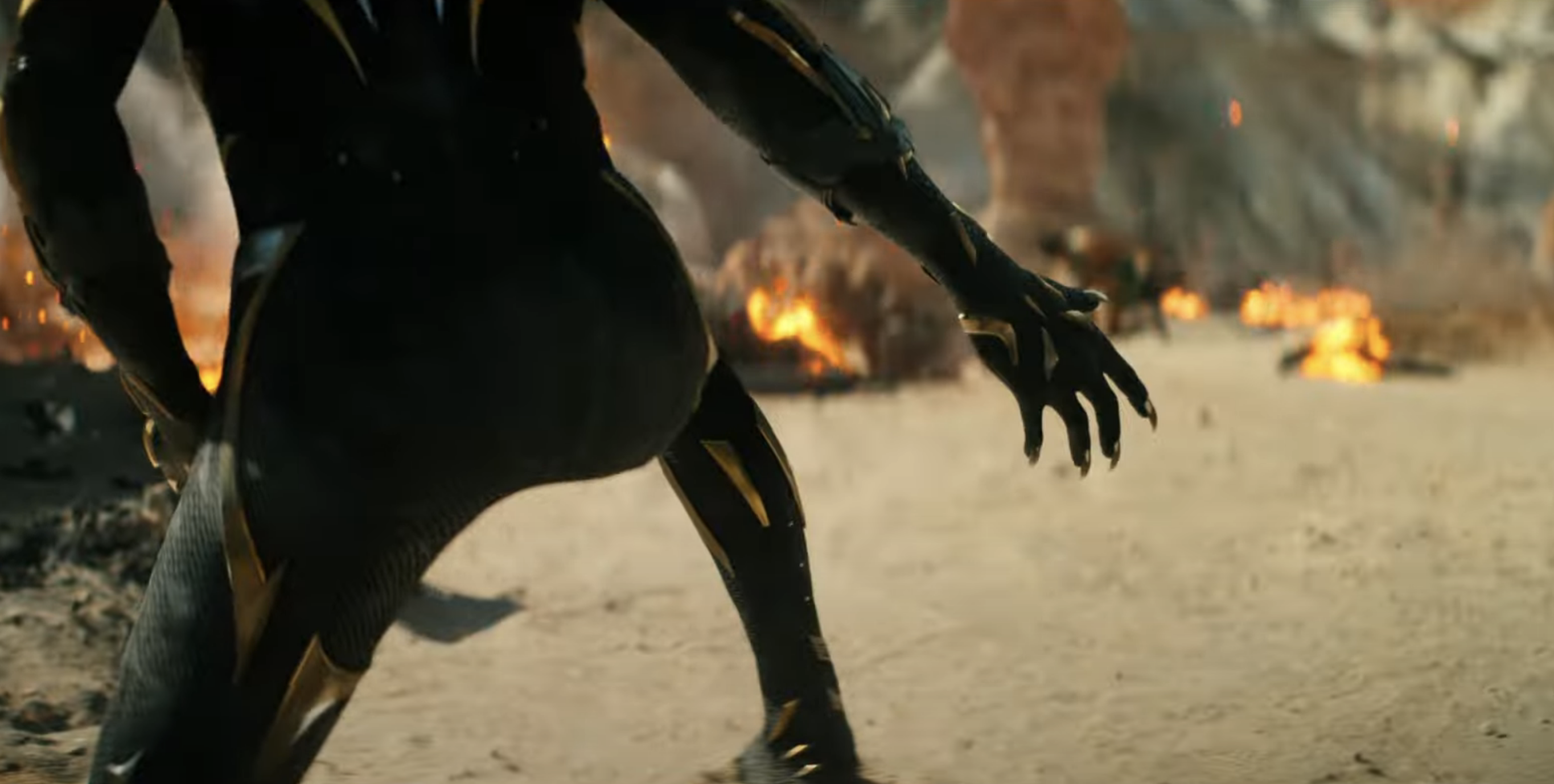 Screen shot of the Black Panther from behind from &quot;Black Panther: Wakanda Forever&quot;