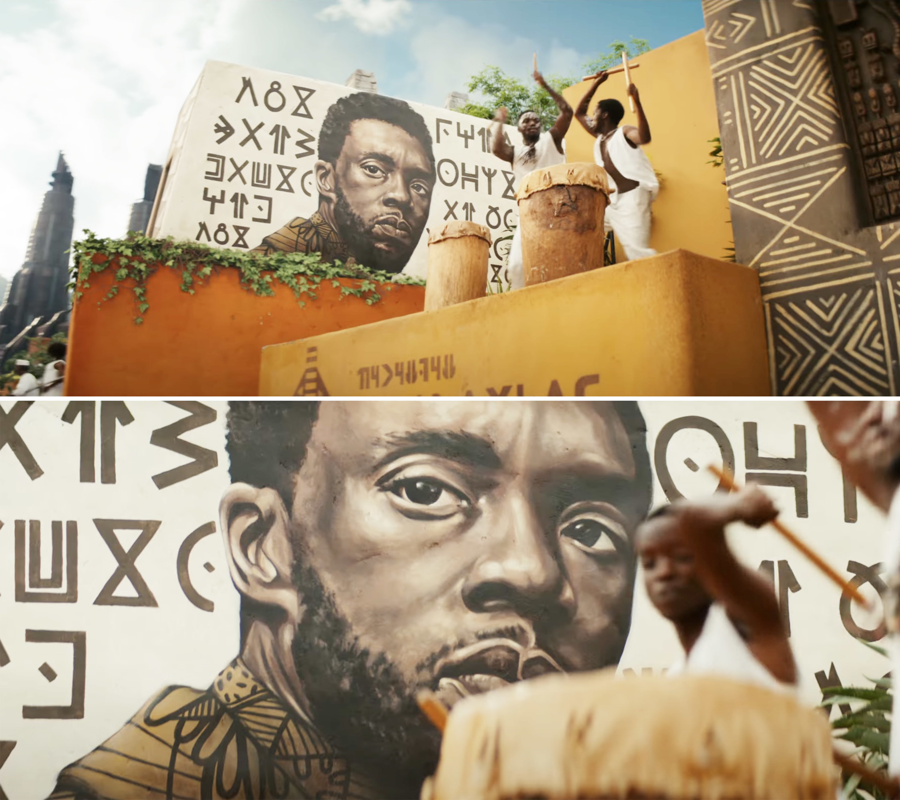 Mural of Chadwick Boseman in a scene from the film&#x27;s trailer