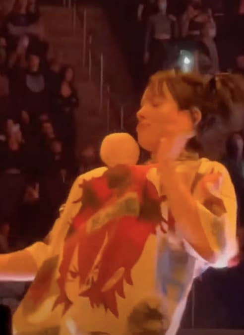 Billie Eilish getting hit onstage by a plastic ball