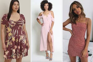 three models wearing different summer dresses
