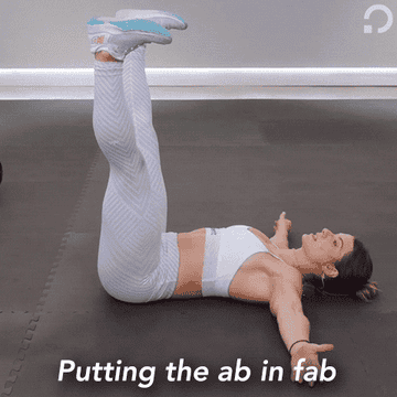 a person doing an ab workout while saying putting the ab in fab