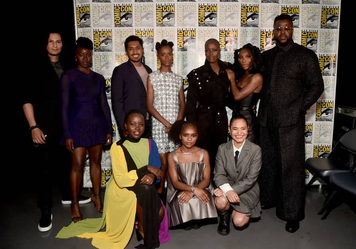 Ten members of the Wakanda Forever cast pose together at Comic-Con
