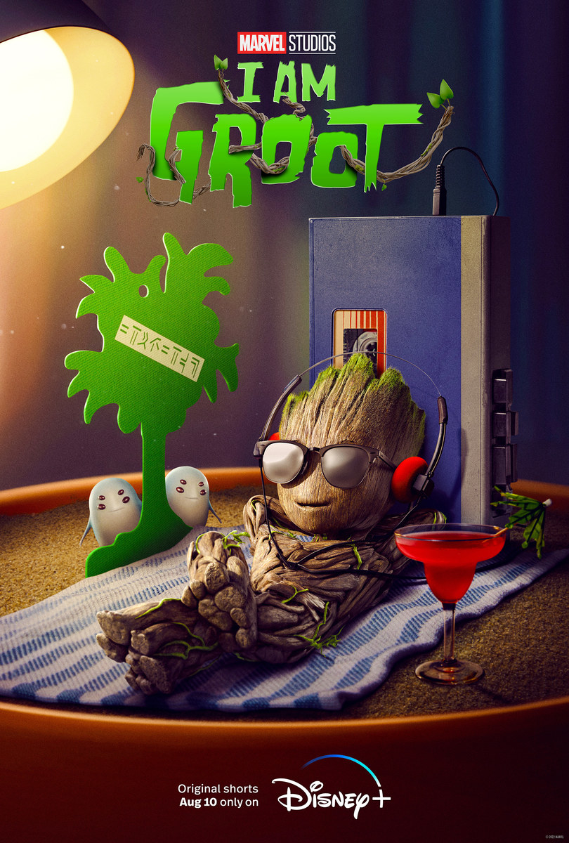 我大的海报,这档节目的特点就是一个婴儿对随身听Groot躺躺在毛巾五颜六色的饮料他旁边