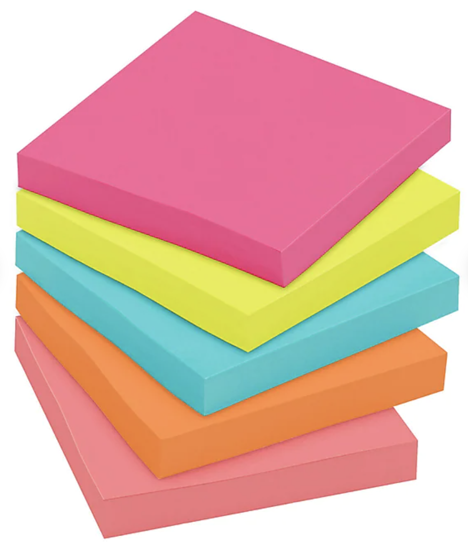 five of the sticky note pads spread out