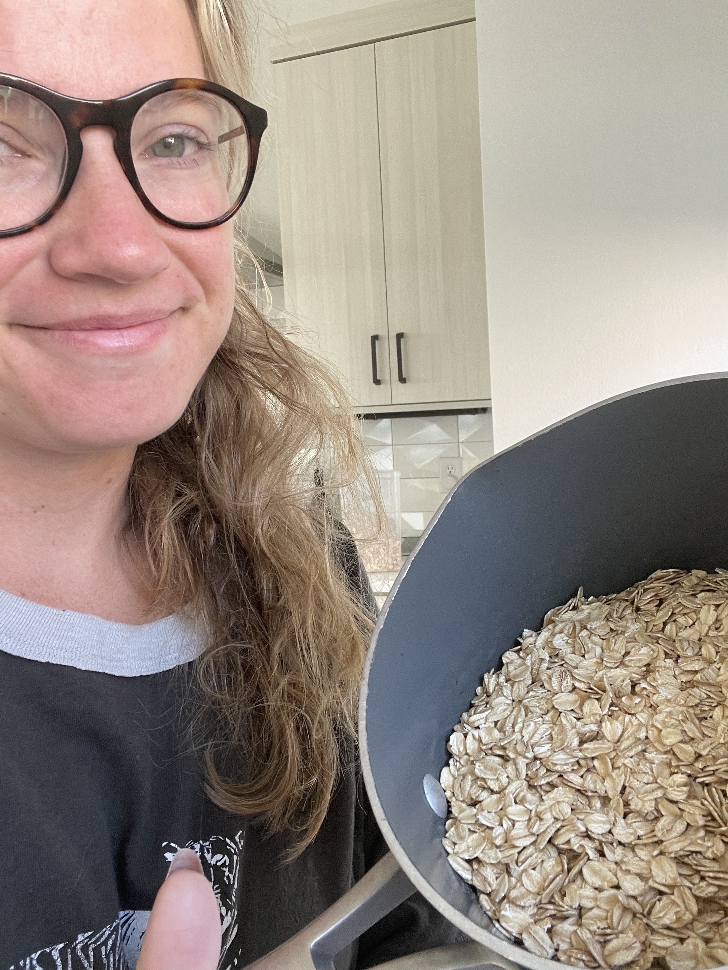 the author with a pot of oats