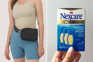 person wearing belt bag and box of hydocolloid bandages