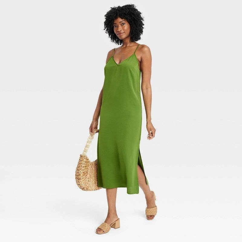 target green midi dress Dark Green Bell Sleeve Rib Sweater main image 0
