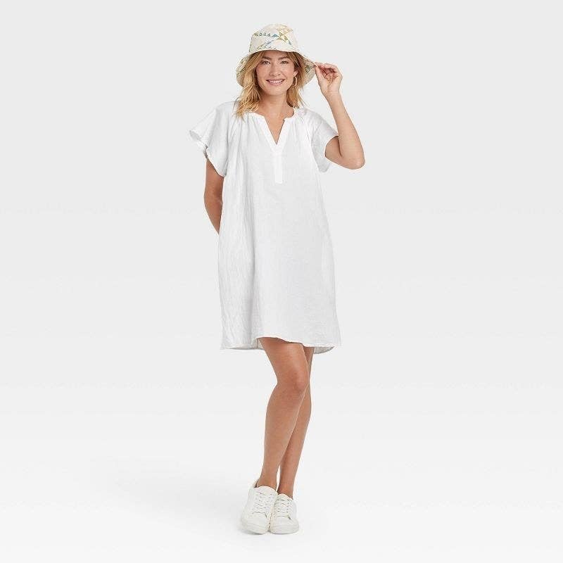 chinese dress ladies White Linen Shift Dress main image 0