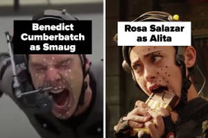 Benedict Cumberbatch and Rosa Salazar in motion capture suits