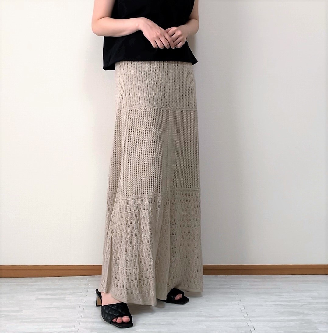 GLOBAL WORK（グローバルワーク）のオススメレディースファッション「透かし編みマーメイドスカート」のコーディネート