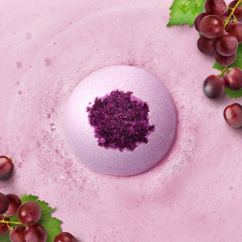 Purple bath bomb with grapes