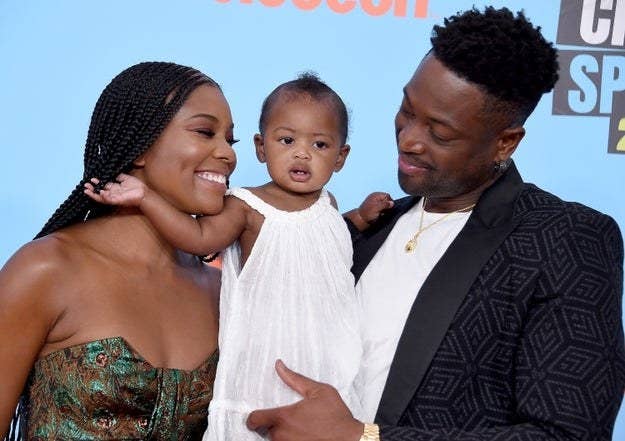 Gabrielle Union, Kaavia James Union Wade, and Dwyane Wade are seen at the 2019 Nickelodeon Kids&#x27; Choice Sports event
