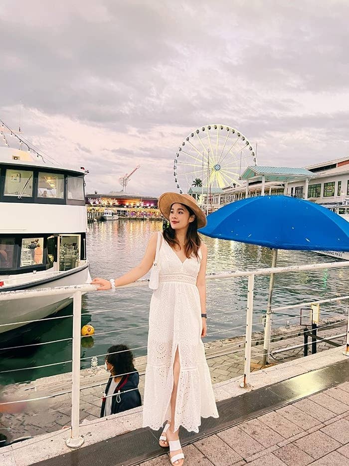 Amazon reviewer wearing maxi white dress