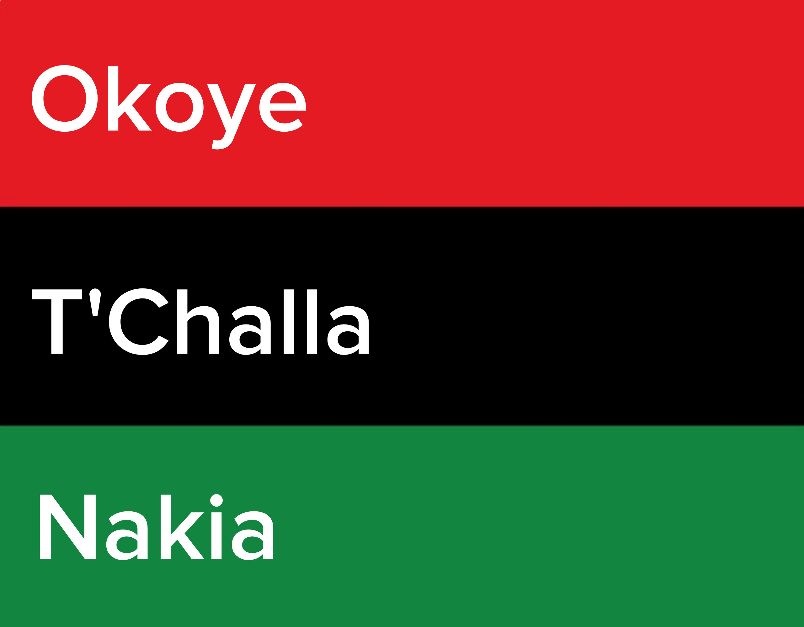 Okoye的名称和颜色,t # x27; Challa, Nakia组织代表泛非国旗