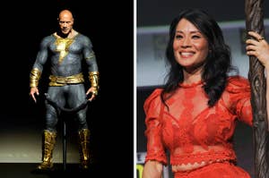 Dwayne Johnson as Black Adam side by side with Lucy Liu at Comic-Con