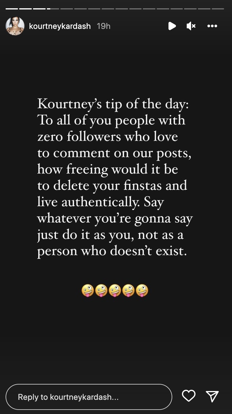 A screenshot of Kourtney&#x27;s message