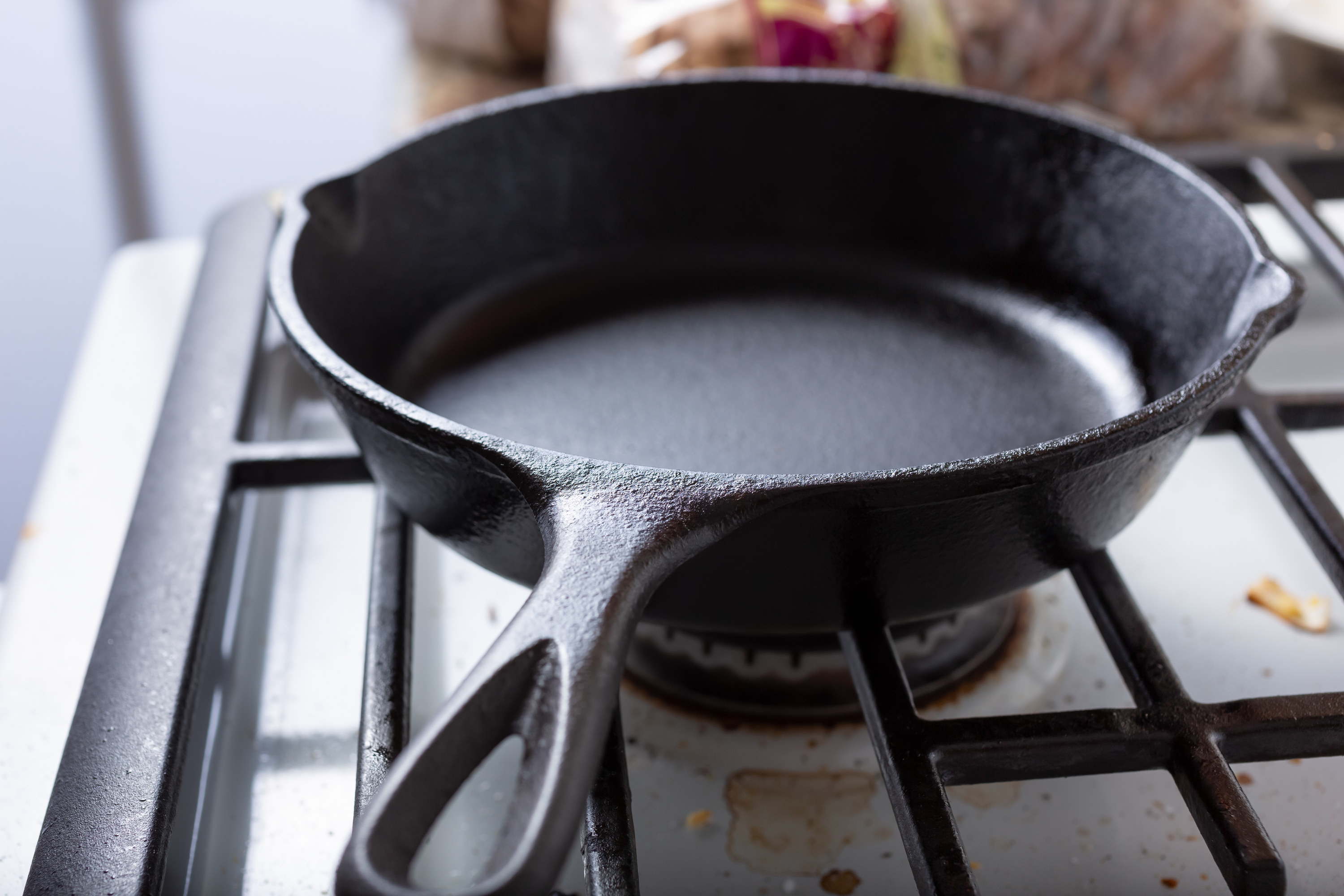 Cast-iron skillet on stove top