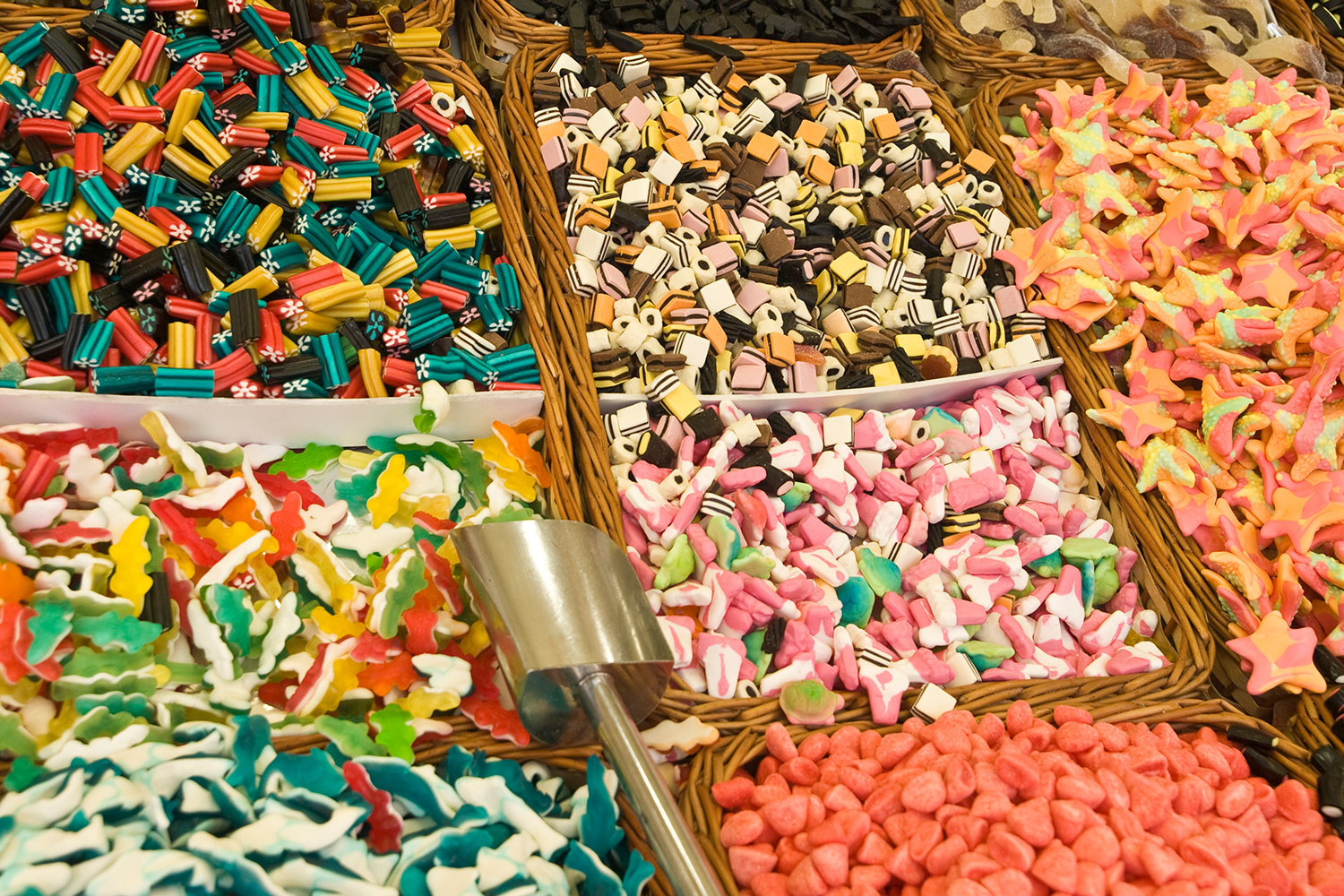 A stall with different types of gummy candy.