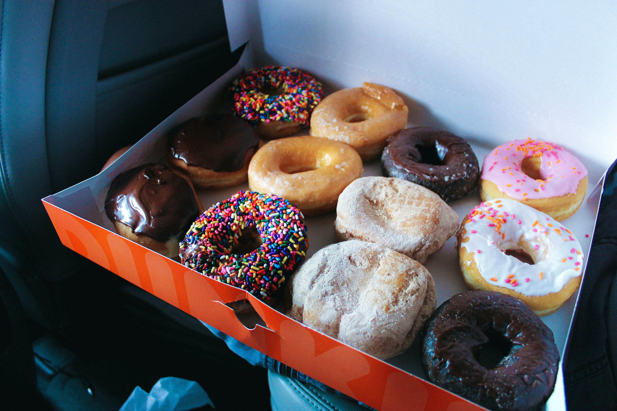 A box of different donuts.