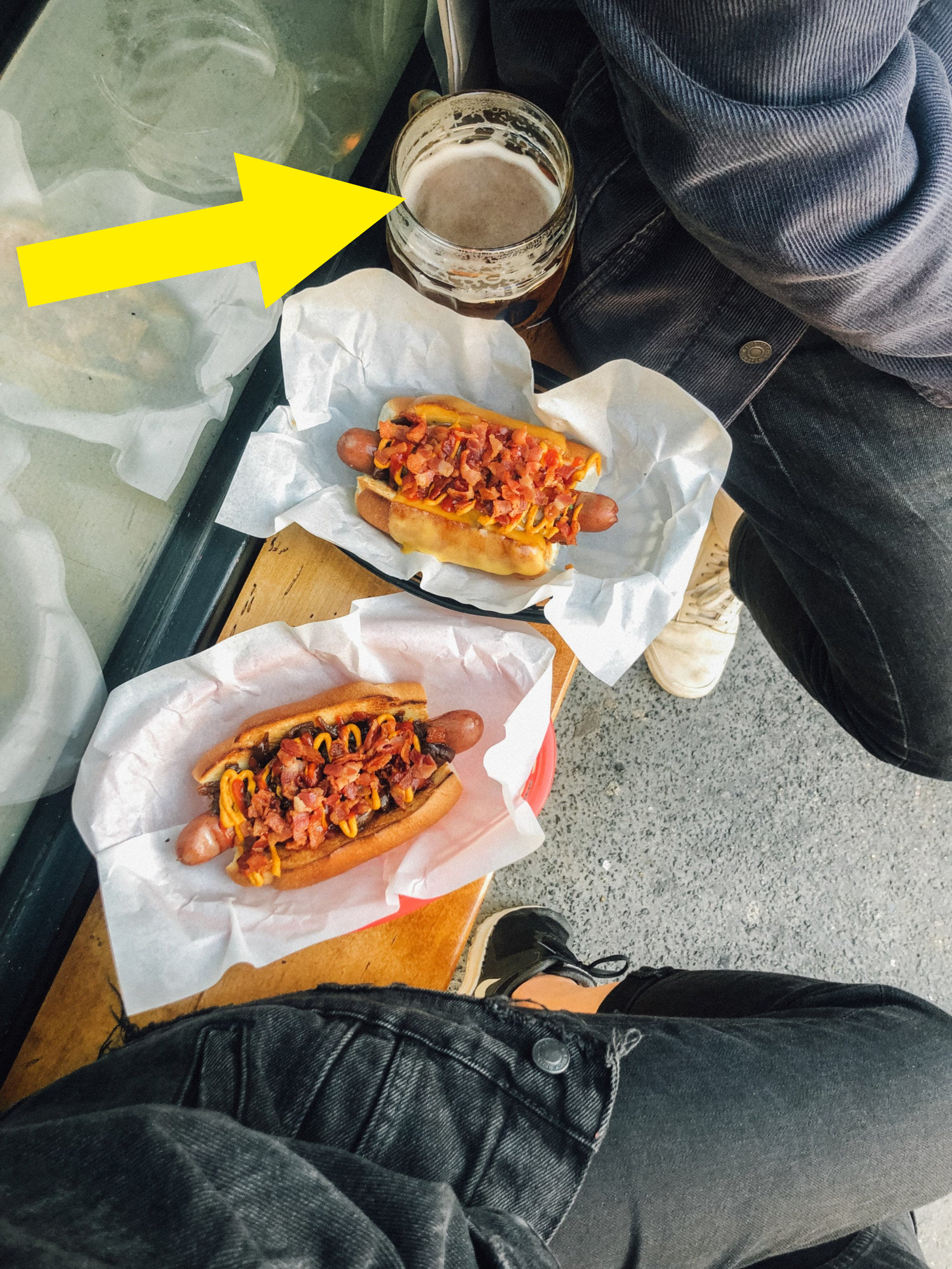 Hot dogs and beer.