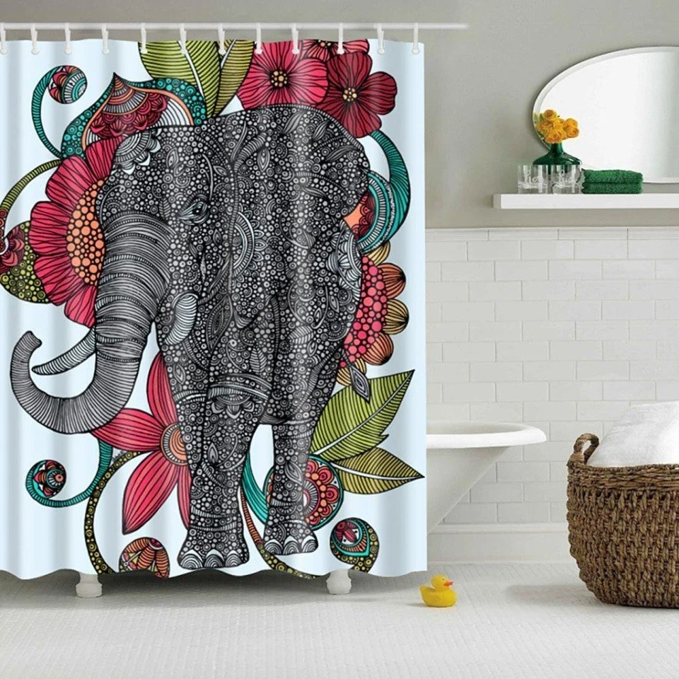 cortina para regadera con estampado de elefante