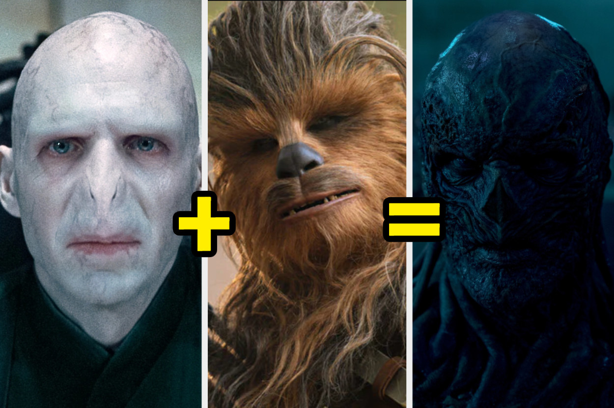 An image of Voldemort, Chewbacca, and the Stranger Things monster