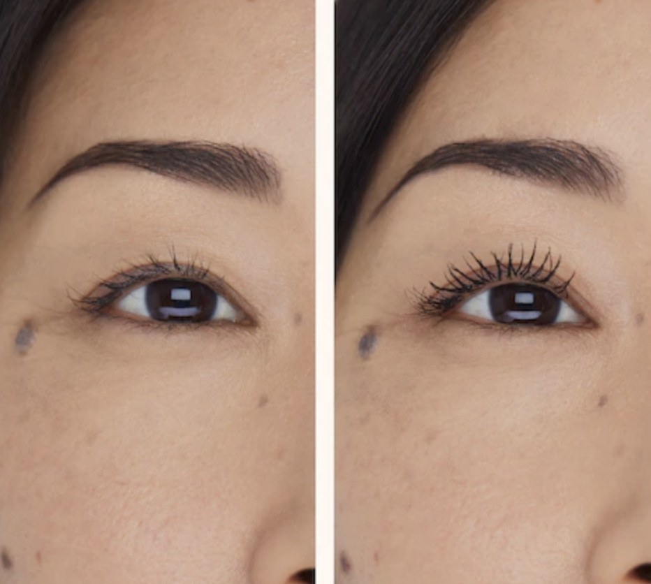 a model before and after using the mascara