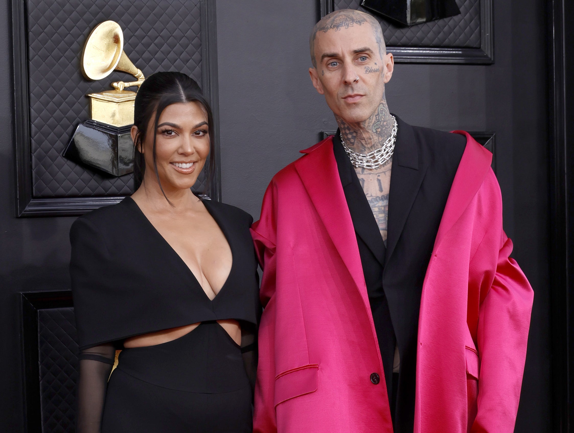 A closeup of Kourtney and Travis
