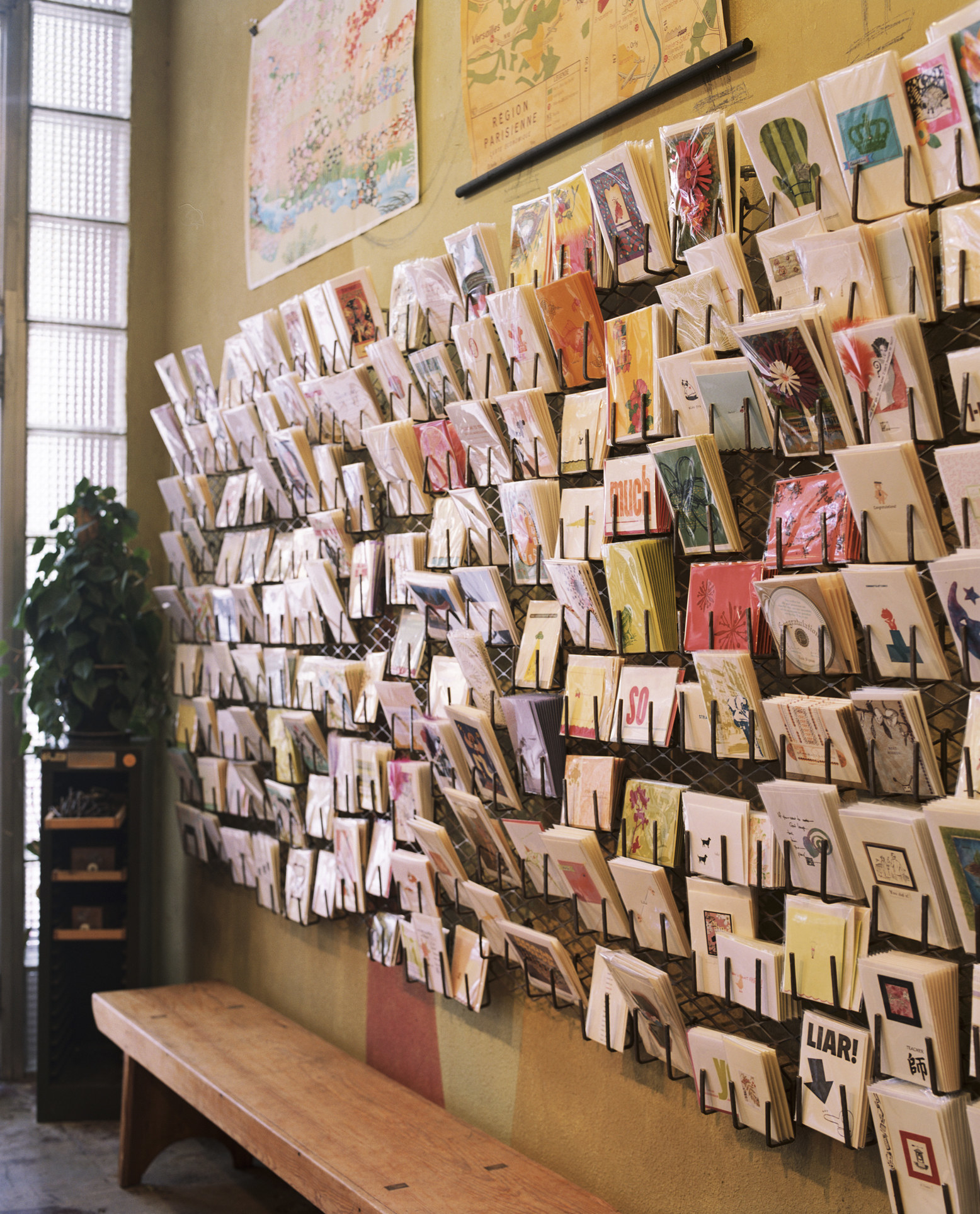 wall stocked with greeting cards