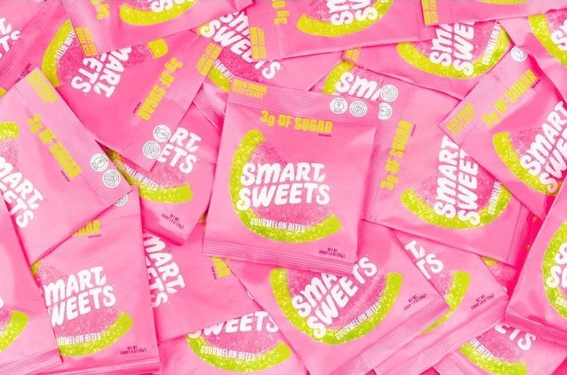 the candy in its pink packaging