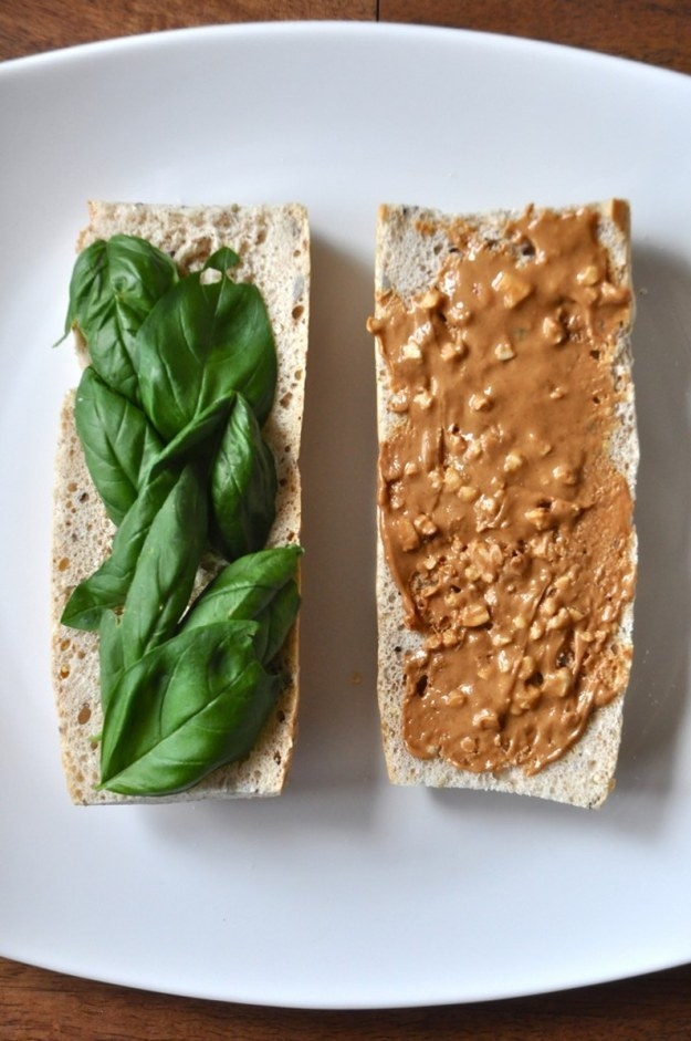Peanut Butter and Basil Sandwich on a Baguette