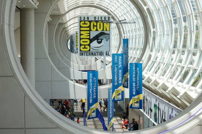 Signage is displayed during 2022 Comic-Con International: San Diego