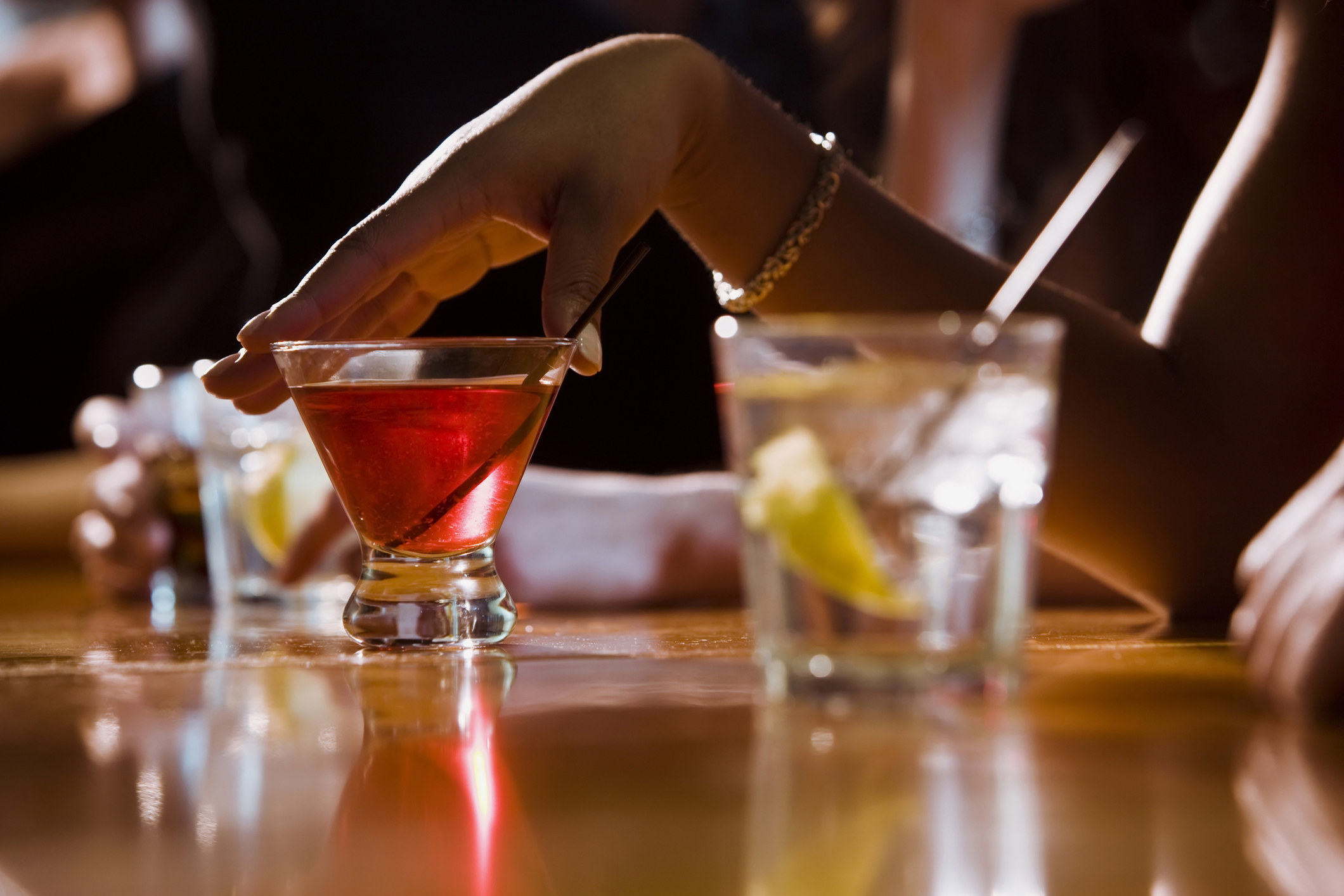 bar top with cocktails