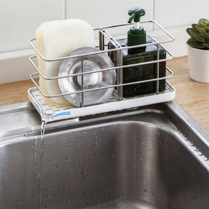 organizador de acero inoxidable multifuncional para fregadero