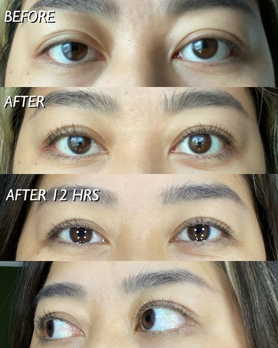 a reviewer&#x27;s before and after using this mascara and proof that it lasts 12 hours
