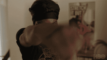 GIF of Micaela Coel in &quot;I May Destroy You&quot; shadowboxing