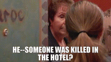 A hotel manager explains to an unwitting pair of grandparents that a non-existent gunman has been killed on the premises.