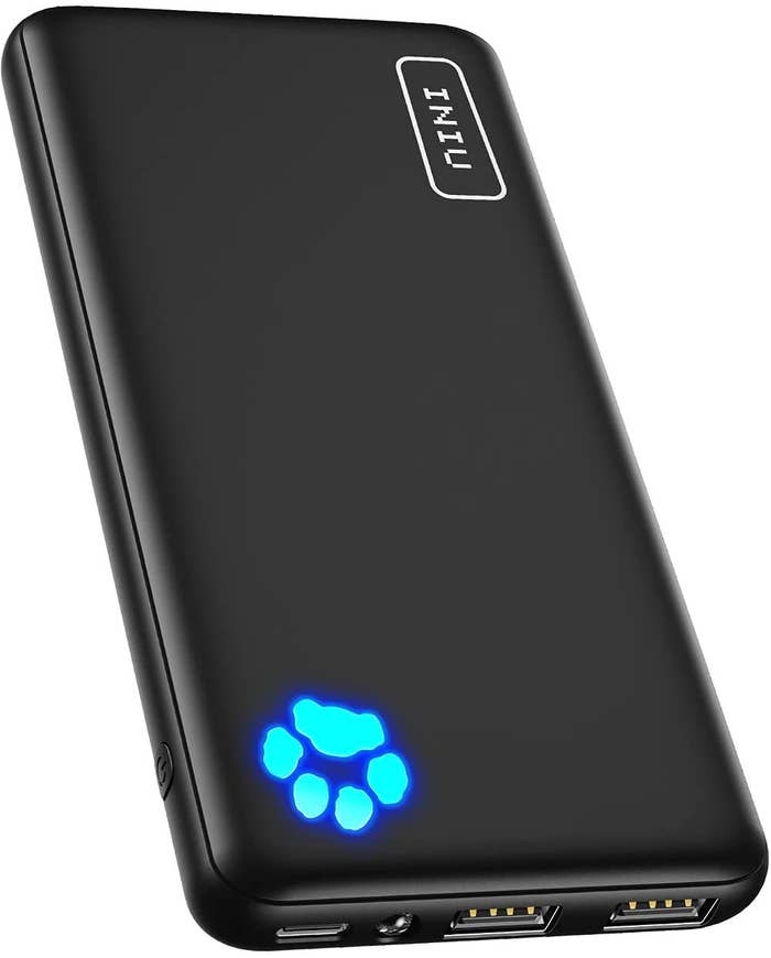 a portable charger with a light up paw to indicate how much power is left
