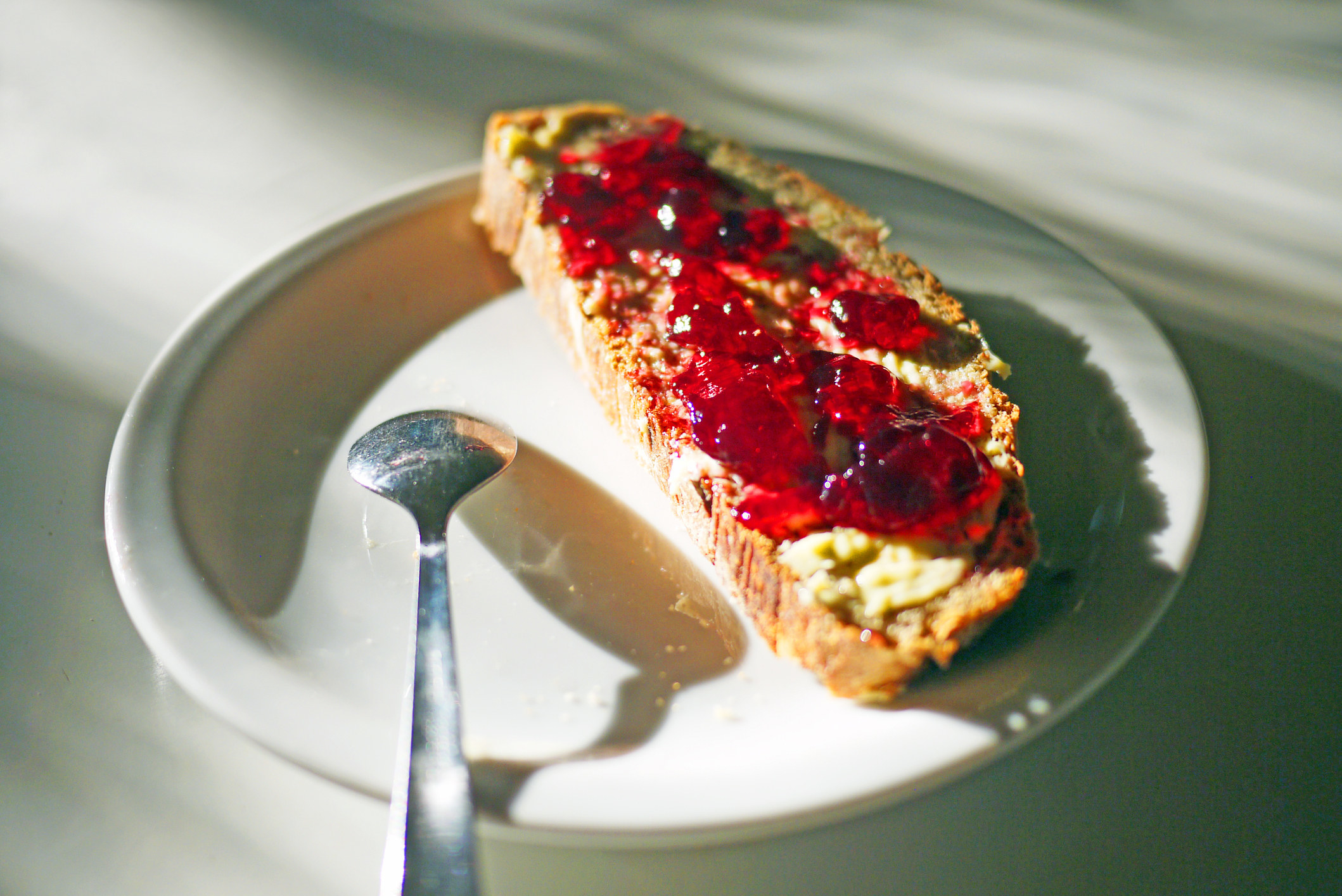 A slice of bread with jam.