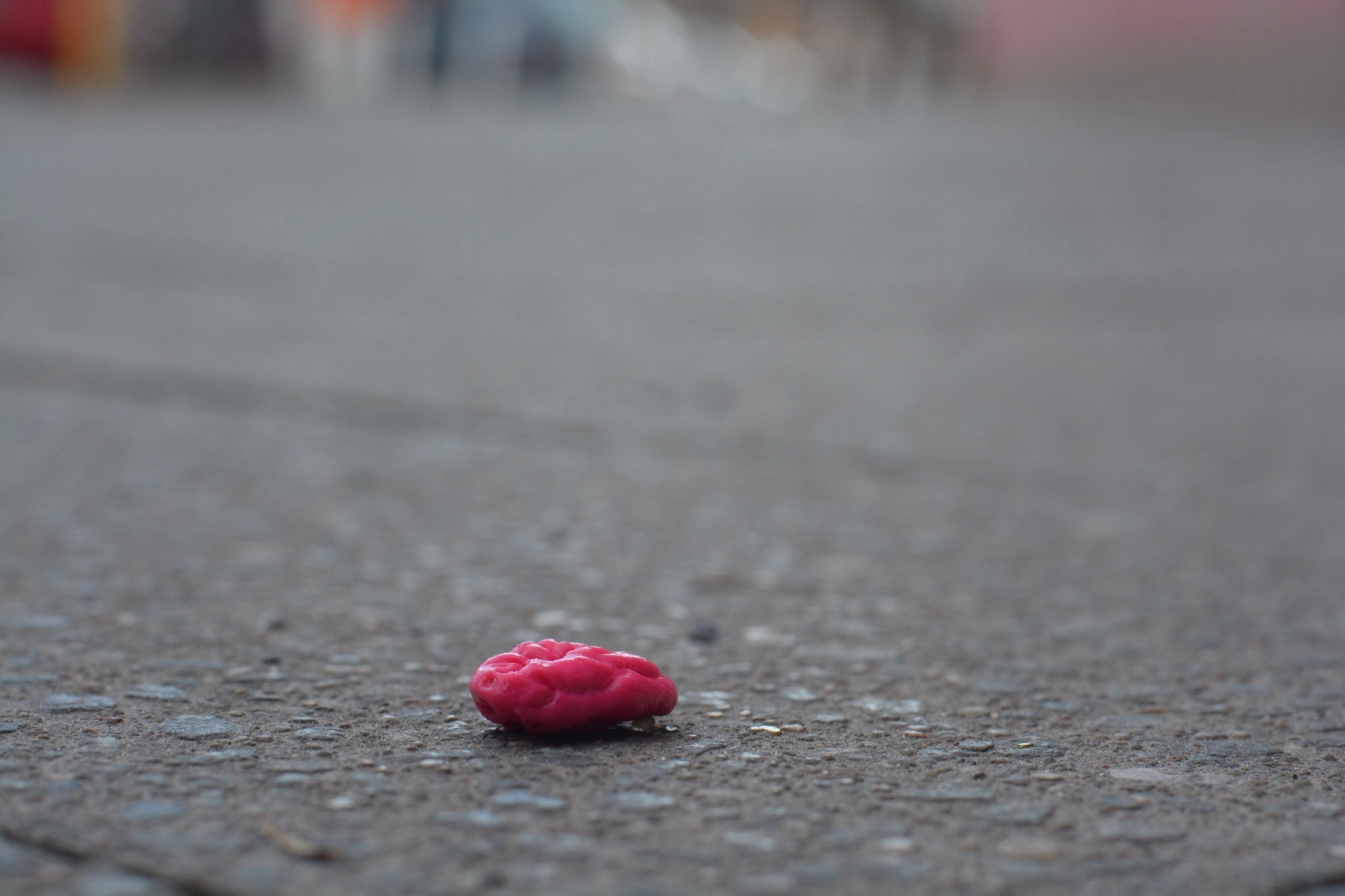 Bubble gum on pavement.