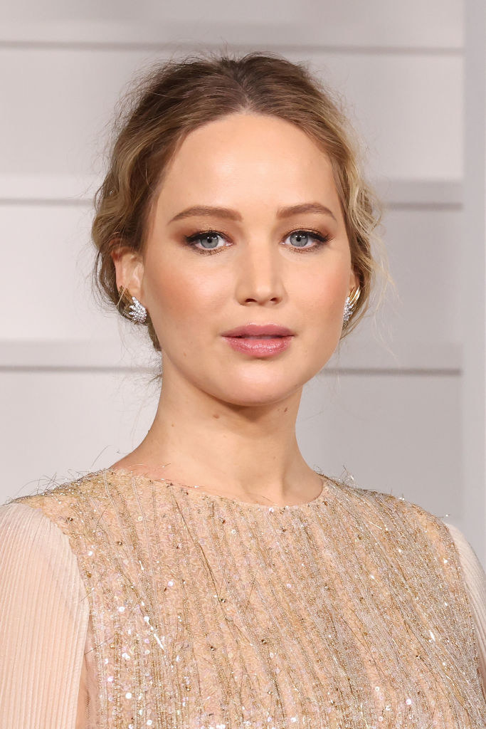 Close-up of JLaw in a glittery top