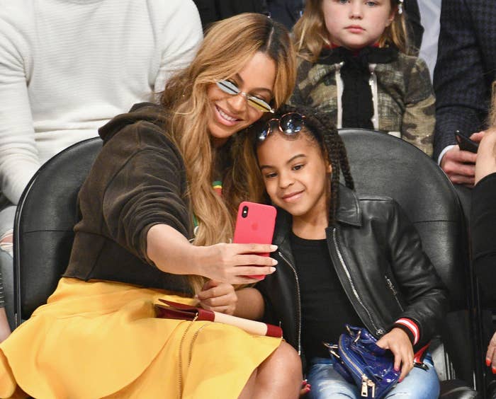 A closeup of Beyonce and Blue