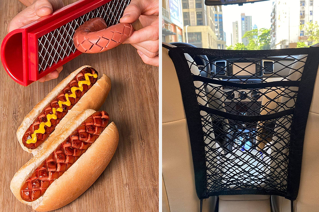 A hot dog slicer and a seat divider and organizer