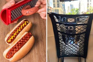 A hot dog slicer and a seat divider and organizer