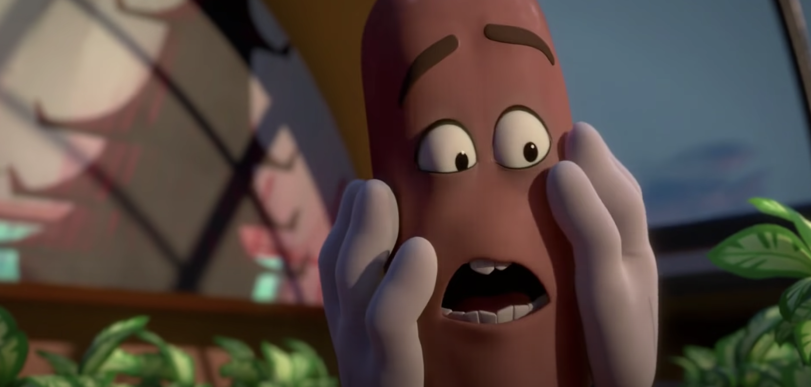 Cartoon hotdog looks shocked