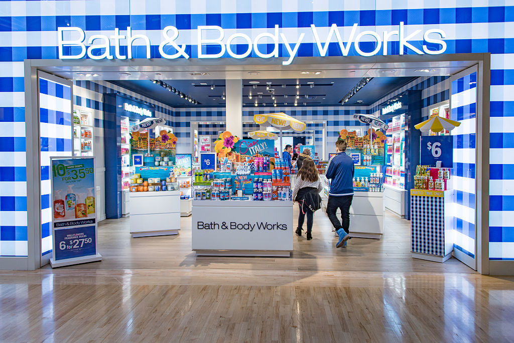 The entrance to a Bath and Body Works store in a mall