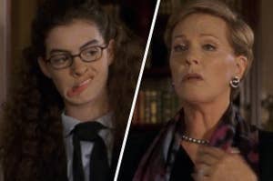 Mia Thermopolis makes a funny face while standing next to her grandmother