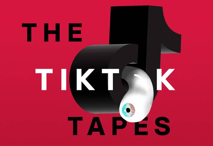 A 3D TikTok logo with an eyeball snaking out of the middle, with text reading &quot;The TikTok Tapes&quot;