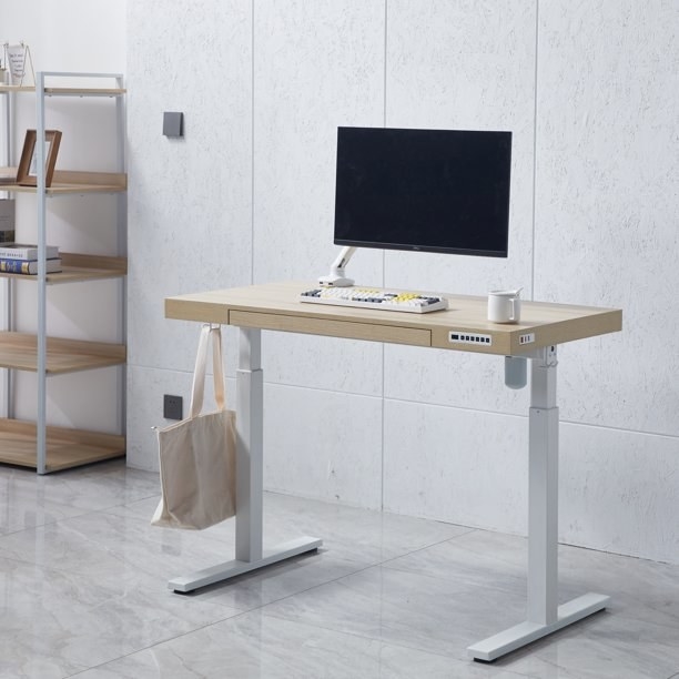 the desk in the natural and white color