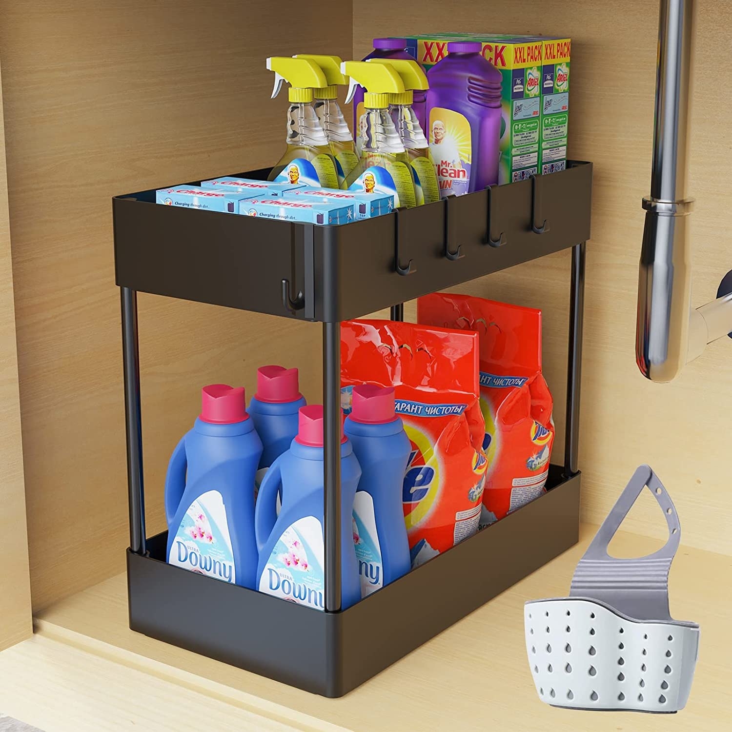 detergents and cleaners in the organizer